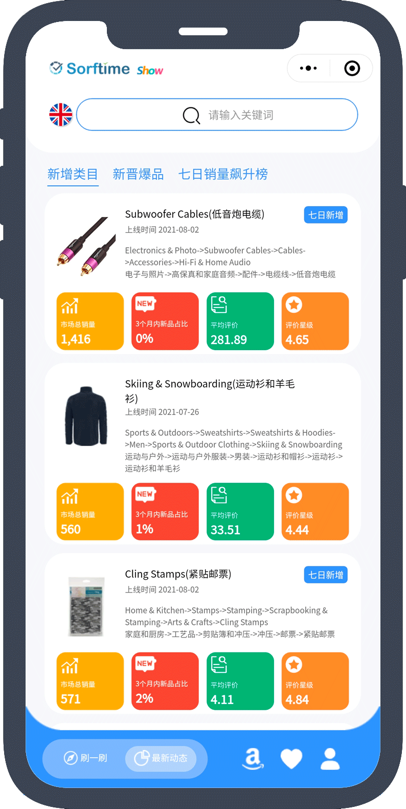 小程序版查看亚马逊每日新增类目